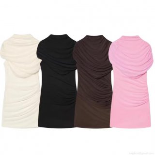 Women's Ruched Slim Fit Mini Dress High Neck Sleeveless Bodycon Party Dress Polyester Spandex Cocktail Evening Short Dress For Women