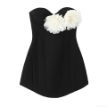 Women's Sexy Strapless Mini Dress Elegant 3D Flower Applique Bodycon Party Dress Polyester Blend Black White Sweetheart Neck Dress
