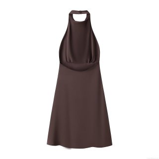 Women's Elegant Halter Neck Satin Mini Dress Backless Sleeveless Party Evening Cocktail A-Line Dress Solid Color Slim Fit S-L