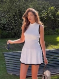 Women's Sexy Knitted Mini Dress Sleeveless High Neck Pleated Bodycon Dress Contrast Color Short Skirt For Club Party Streetwear Socialite Elegant Summer Autumn Outfits