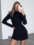 Women's Mock Neck Ribbed Knit Mini Dress Slim Fit Long Sleeve Bodycon Acrylic Wool Blend Solid Color Pullover Short Dress For Party Dating Daily Wear