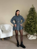 Women's Washed Denim Shirt Dress With Belt 100% Cotton Long Sleeve Mini Bodycon Dress Button Down Slim Fit Jean Dresses For Christmas Party Streetwear Casual Wear