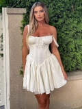 Women's Sexy Ballet Style Corset Mini Dress Lace Trim Bow Tie Backless Sweet Princess Milkmaid Dress For Summer Vacation Party Polyester Blend Sundress