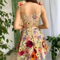 Women's 3D Floral Embroidery Mesh Mini Dress Polyester Sleeveless Spaghetti Strap Party Dress With Satin Ribbon Belt Sexy Bodycon Clubwear
