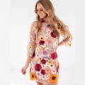Sexy Mesh Lace 3D Floral Embroidery Mini Dress For Women Elegant Round Neck Half Sleeve Bodycon Party Dresses Sweet A-Line Sheer Clubwear