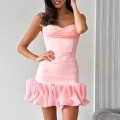 Women Sexy Ruffle Hem Spaghetti Strap Mini Dress Polyester Bodycon Ruched Corset Dress Party Club Night Out Summer Sleeveless Elegant Cocktail Dress
