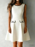 Women's Elegant Sleeveless A-Line Mini Dress Contrast Piping Patchwork Slim Fit Vest Dress For Office Date Party Ladies Fashion