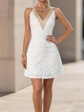 Women's White Lace Embroidery Polyester Mini Dress Sexy Deep V-Neck Sleeveless Floral Crochet Summer Vacation Beach Party Dresses For Women