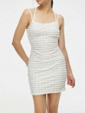 Women Sexy White Mini Dress Pleated Textured Bodycon Dresses Crisscross Backless Spaghetti Strap Sleeveless Party Club Night Out Summer Elegant Short Dress