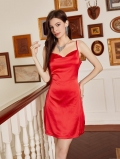 Women's Sexy Backless Satin Slip Dress Sleeveless V-Neck Mini Dress Casual Loose Home Wear Evening Party Gown