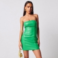 Women Sexy PU Leather Strapless Mini Dress Tube Top Bodycon Sleeveless High Waist Clubwear Nightclub Party Outfit Slim Fit Solid Color Short Dress
