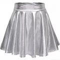 Women's Metallic Shiny Skater Skirt High Waist Bronzing Pleated Mini Skirt For Party Stage Performance Sexy Clubwear A-Line Skirt