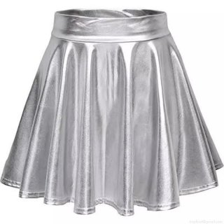 Women's Metallic Shiny Skater Skirt High Waist Bronzing Pleated Mini Skirt For Party Stage Performance Sexy Clubwear A-Line Skirt