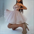 Women's Sexy Sequin Mesh Mini Dress Spaghetti Strap Puffy A-Line Short Prom Party Dress Champagne Pink Rose Gold Cocktail Evening Gown