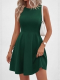 Summer Women Sleeveless Round Neck A-Line Mini Dress Polyester Spandex Blend Casual Slim Fit Solid Color Commuter Swing Short Dress