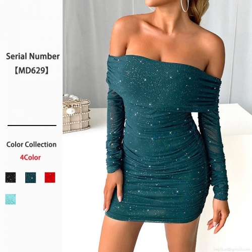 Sexy Off-The-Shoulder Ruched Bodycon Mini Dress For Women Long Sleeve Sequined Glitter Evening Party Dress Wedding Guest Banquet Cocktail Gown Elegant Night Out Clubwear