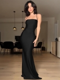 Sexy Backless Bodycon Maxi Dress Polyester Spandex Satin Hollow Out Lace Up Evening Party Wedding Cocktail Elegant Chic Women Clothing