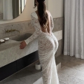 Women's Sexy Lace Backless Maxi Dress Long Sleeve See Through Bodycon Party Evening Gown With Floral Pattern For Wedding Party Women Clothing