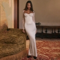 Elegant Women White Satin Lace Patchwork Maxi Dress Sexy Backless Corset Design Long Sleeve Bodycon Party Evening Wedding Guest Gown
