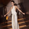 Women's Sexy Backless Satin Polyester Evening Dress Halter V-Neck Side Slit Maxi Gown Elegant Luxury Party Prom Wedding Formal High Waist Dress