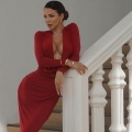 Women's Sexy Deep V Neck Maxi Dress Long Sleeve Bodycon Evening Party Gown Elegant Solid Color Floor Length Spandex Clubwear Dress