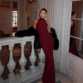 Elegant Wine Red Halter Neck Sequin Evening Gown For Women Sexy Backless Bodycon Fishtail Maxi Dress For Banquet Wedding Party Prom