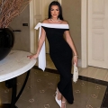Women Maxi Dress Elegant Off Shoulder One Shoulder White Bow Evening Gown Slim Fit Solid Color Polyester Spandex Bodycon Dress for Party Banquet Wedding Celebrity Style Sleeveless Apparel