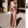 Women Sexy Satin V Neck Fishtail Dress Elegant Solid Color Maxi Evening Party Gown Cap Sleeve High Waist Summer Vacation Prom Dress