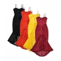 Sexy V-Neck Mesh Fishtail Slip Dress Sleeveless Backless Pleated Ruffle Long Dress For Women Summer Party Evening Clubwear Solid Color Elegant Bodycon Maxi Dress