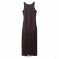 Women Sexy Backless Fringe Midi Dress Sleeveless Round Neck Textured Slim Fit Tassel Hem Elegant Party Evening Club Bodycon Dresses