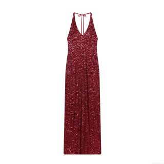 Women's Sexy Deep V Neck Sequin Halter Maxi Dress Elegant Backless High Slit Evening Party Gown For Wedding Celebrity Cocktail Night Lady