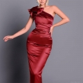 Women Sexy One Shoulder Satin Party Evening Dress Elegant Ruched Pleated Bodycon Maxi Gown For Banquet Prom Cocktail 95% Polyester 5% Spandex