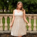 Women's Plus Size Sequin Party Dress Elegant V-Neck Sleeveless A-Line Midi Cocktail Evening Dress Champagne Apricot Polyester For Women