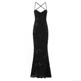 Women's Sexy Elegant 3D Flower Embroidery Mesh Evening Gown Backless Fishbone Underwire Bodycon Maxi Dress For Party Wedding Banquet Lady