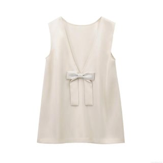 Women's Elegant Champagne Satin Backless Mini Dress with Rhinestone Bow Sexy Sleeveless A-Line Party Dress for Wedding Banquets and Proms