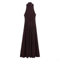 Elegant Halter Neck Backless Maxi Dress Knitted Slim Fit Evening Party Long Dress For Women Sexy Solid Reddish Brown Prom Ball Gown