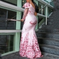 Women's One Shoulder Mermaid Maxi Dress Elegant Pink Floral Embroidery Satin Evening Party Gown Sleeveless Slim Fit Formal Dress