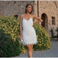 Women Sexy V Neck Sequin Tassel Feather Splicing Mini Dress Elegant Sleeveless Sparkly Party Dress For Wedding Birthday Banquet