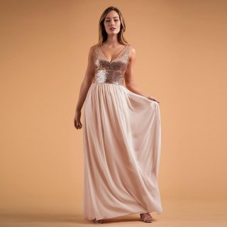 Elegant Women's Sequin And Chiffon Patchwork Long Dress Sexy V-Neck Backless Sleeveless Floor Length Evening Gown For Wedding Party Bridesmaid Luxury Maxi Dress