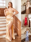 Elegant Satin Cowl Neck Spaghetti Strap Evening Dress Fishbone Corset High Slit Backless Maxi Prom Gown For Women Party Wedding Plus Size