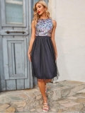 Women's Elegant Sequin Spliced Mesh Dress Sexy Sleeveless Round Neck A-Line Party Dress Summer Tulle Midi Dress For Wedding Banquet Evening Glamorous Style Black Colorful Sequined Dress
