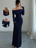 Women's Sexy Off-Shoulder Long Sleeve Bodycon Maxi Dress Backless Twist Knot Cutout Elegant Evening Party Club Floor Length Gown Polyester Spandex Slim Fit Dress