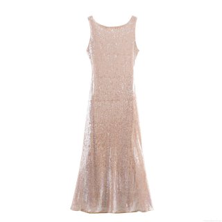 Sexy Champagne Sequin Backless Maxi Dress Elegant Fishtail Evening Gown Sleeveless Slim Fit Party Formal Long Dress For Women