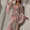 Women's Elegant Two-Piece Sequined Evening Gown Mesh Bronzing Embroidery Maxi Dress Long Sleeve Abaya Set For Wedding Party Banquet Guest Dress