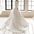 Elegant White Satin Long Sleeve Evening Dress Deep V-Neck Puff Sleeve A-Line Wedding Party Gown With Belt French Style Formal Maxi Dress For Women
