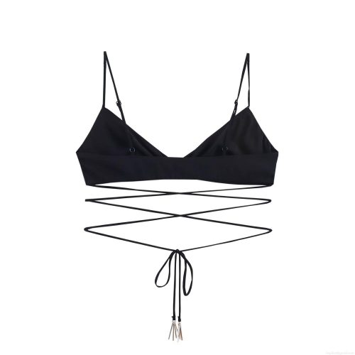 Women's Sexy Triangle Cup Bikini Set With Metal Pendant Halter Wrap Around Straps Solid Color Beachwear Bra And Low Waist Panties Swimwear Party Wear