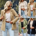 Women's Formal Commute Blazer Slim Fit Patchwork Notched Lapel Single Breasted Long Sleeve Mid-Length Professional Suit Jacket for Work Office