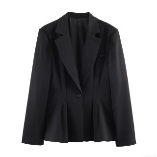 Women's Elegant Solid Color Blazer Jacket Ruffle Hem Slim Fit Lapel Long Sleeve Professional Suit Coat For Office Career Lady Work Outerwear