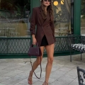 Women's Mid-Length Double-Breasted Blazer Jacket Elegant 100% Polyester Loose Fit Notched Lapel Commute Office Suit Coat For Ladies