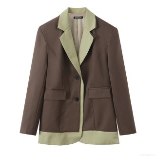 Women's Patchwork Blazer Contrast Color Notched Lapel Long Sleeve Polyester Suit Jacket Autumn Winter Streetwear Office Commuting Casual Outerwear